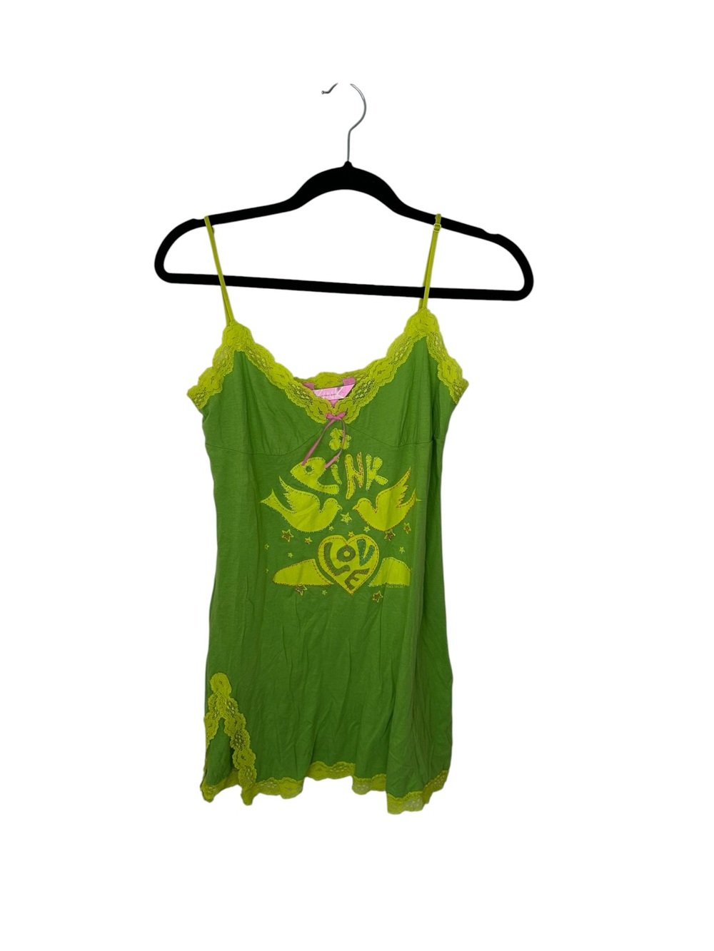 Y2K Victorias Secret Pink Lime Green Lace trim babydoll Slip
